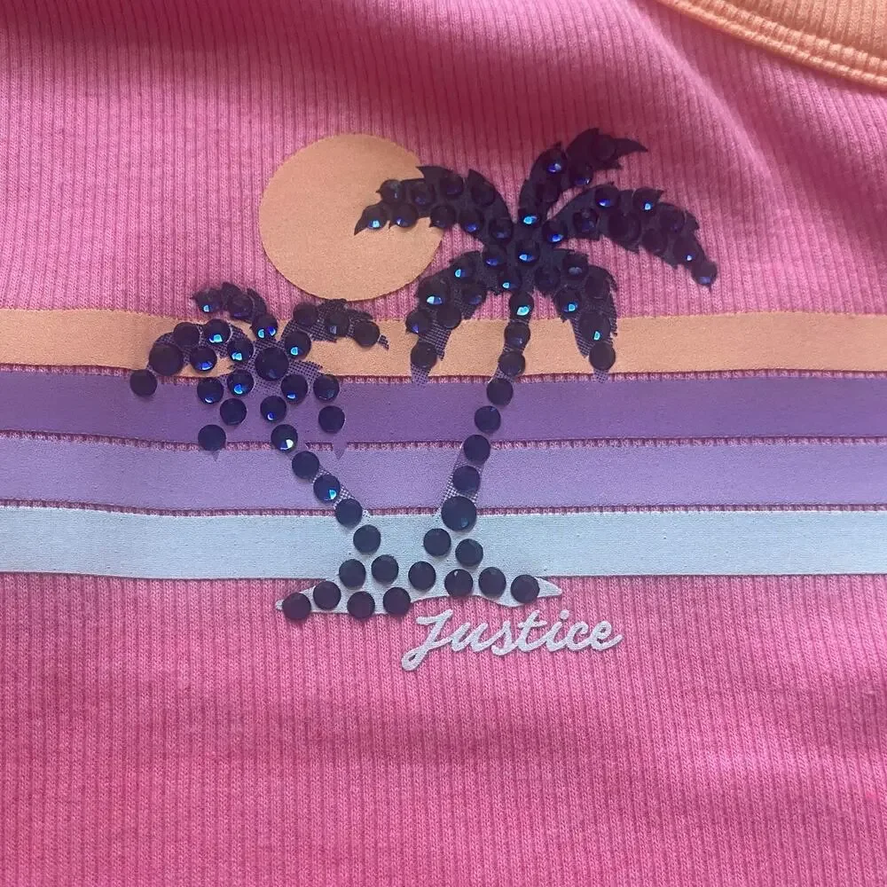 NWT Justice Girl's Cotton Blend Palm Tree Embellished Bandana Tank Top (S 7/8)